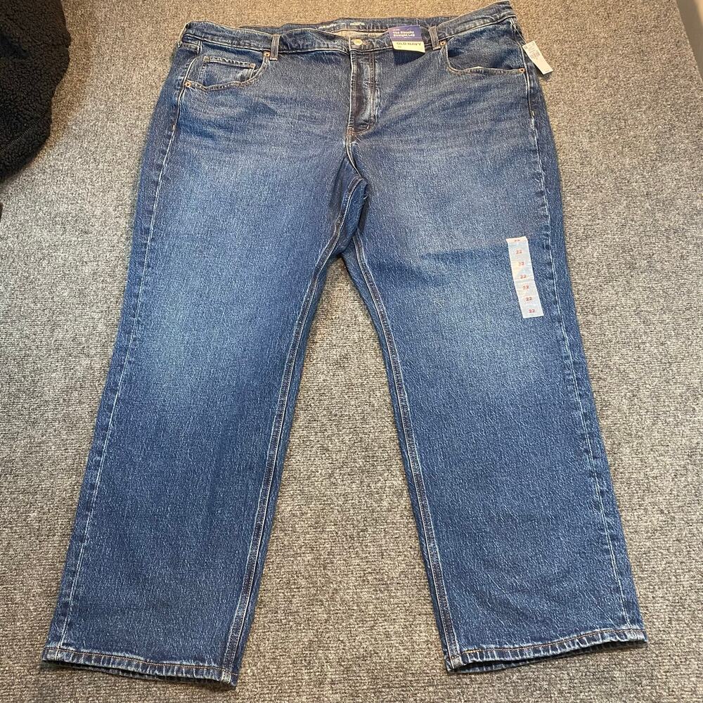 New Old Navy Slouchy Straight Leg Blue Jeans Mid Rise Medium Wash Denim Women 22